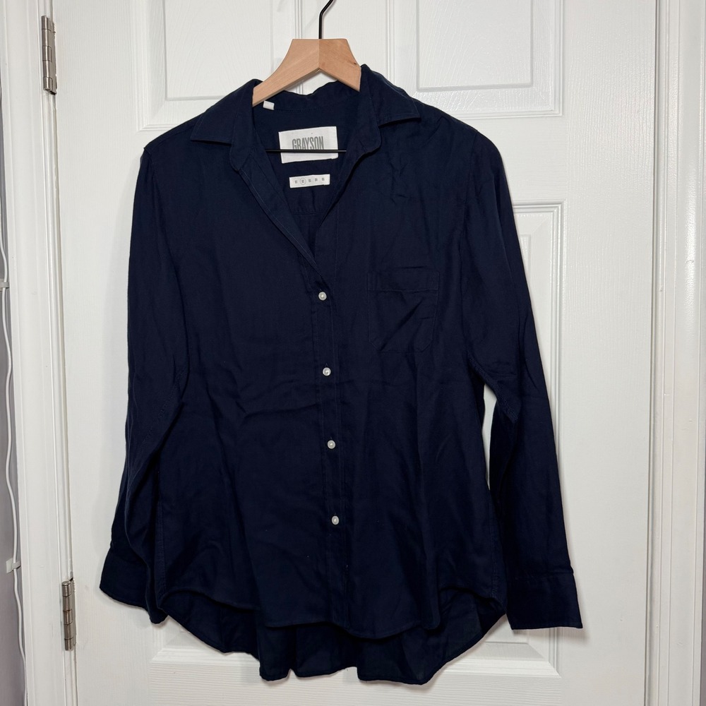 Grayson frank & eileen The Hero Navy Blue Herringbone Lyocell Button Shirt 02 M